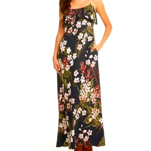 Chaser Floral Ruffle Front Tie Back Maxi Dress, Size Medium New with Tag - Picture 2 of 15